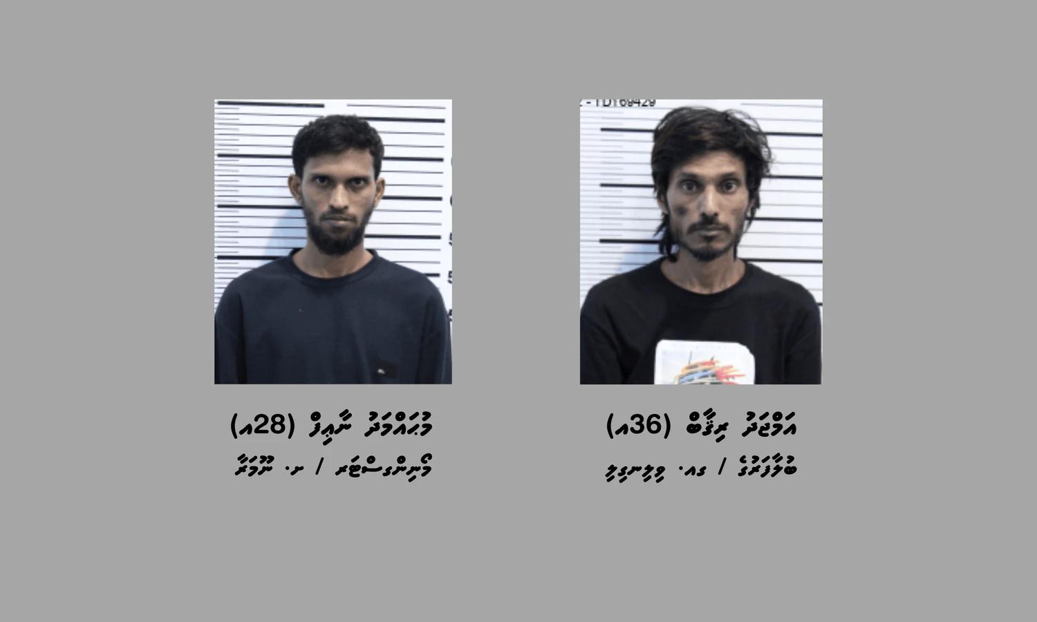 ގިނައަދަދެއްގެ މަސްތުވާތަކެއްޗާއެކު މާލެއިން ދެ މީހަކު ހައްޔަރުކޮށްފި