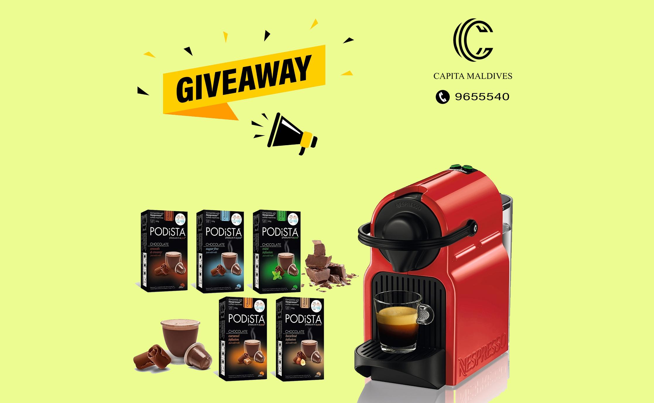 ކޮފީ މެޝިނަކާއި 100 ކެޕްސިއުލް ހިލޭ ލިބޭ ޕްރޮމޯޝަނެއް