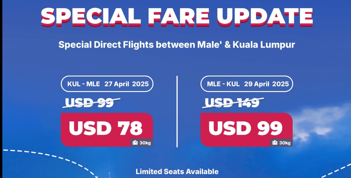 މޯލްޑިވިއަންއިން މެލޭޝިއާއަށް ކުރުމަށް ނިންމާފައިވާ ޚާއްސަ ދަތުރުތަކުގެ އަގު ހެޔޮކޮށްފި