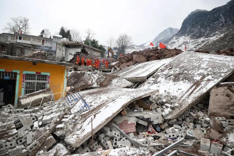 China searches for survivors of landslide in sub-zero temperatures